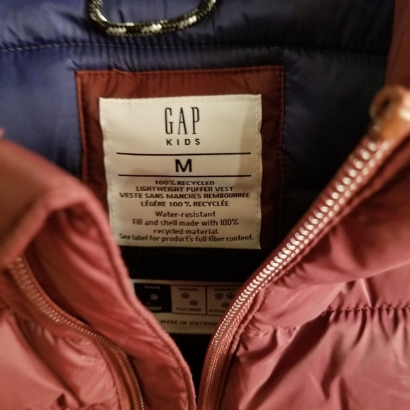 Gap Kids Puffer Vest, Burgundy/Navy, Medium - Picture 5 of 8